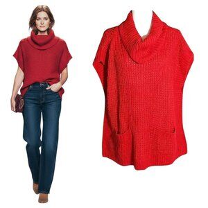Westbound Cowl Neck Sweater Women's Size M Red Pullover Short Sleeve Pockets